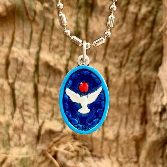 Holy Spirit Medal - Blue & White, Third Part of Trinity, Father, Son and Holy Spirit - Rob Clemenz SaintsforSinners