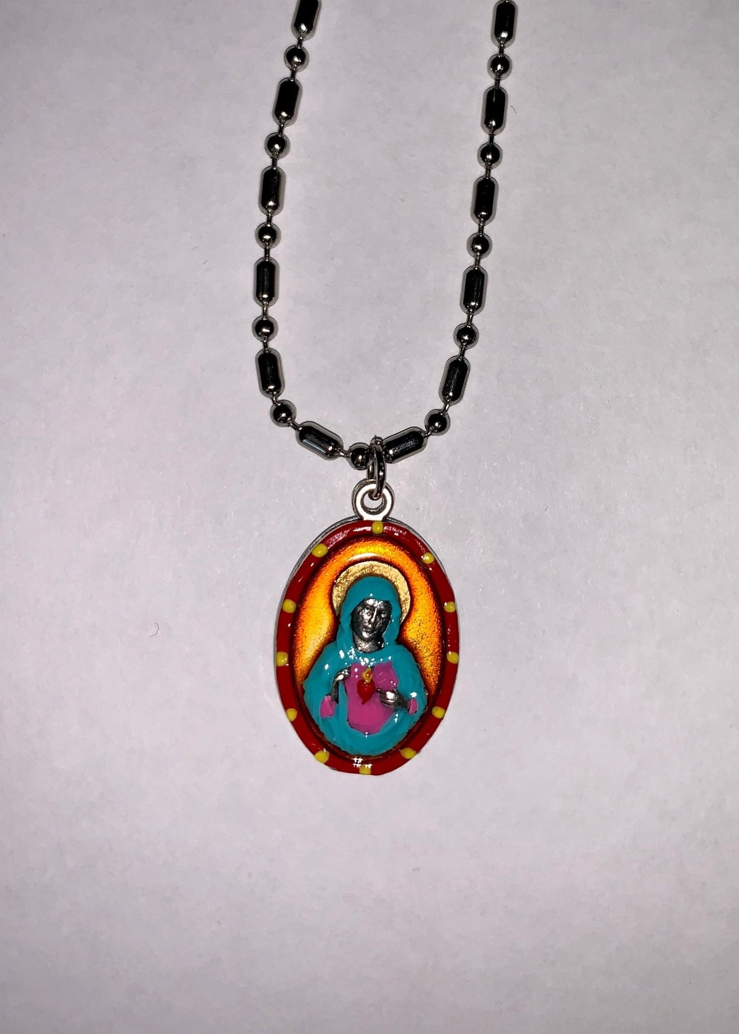 Immaculate Heart of Mary Medal, Hand - Painted Saint Medal, Sorrowful Heart of Mary - Rob Clemenz SaintsforSinners