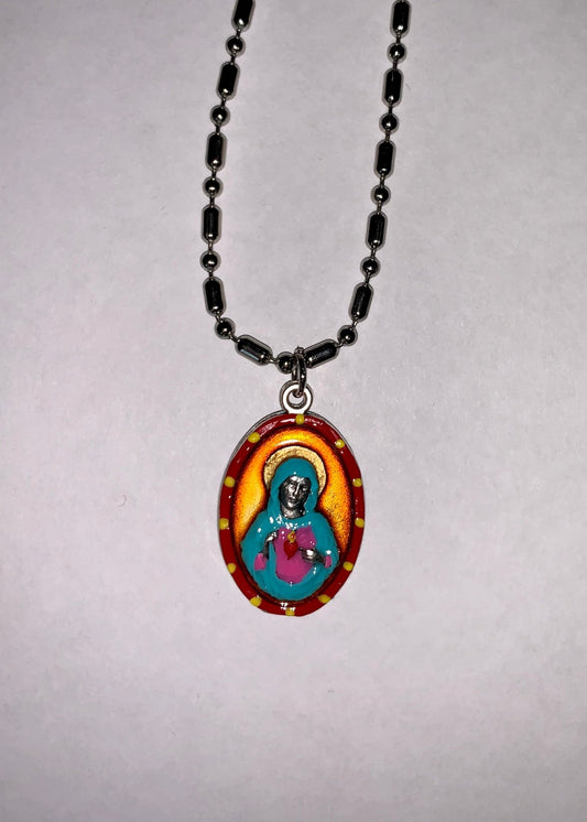 Immaculate Heart of Mary Medal, Hand - Painted Saint Medal, Sorrowful Heart of Mary - Rob Clemenz SaintsforSinners