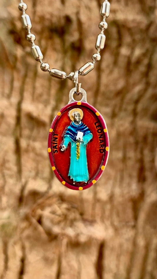 Leonard, Hand - Painted Saint Medal, Patron of Safety, Prisoners, Invoked Against Crime - Rob Clemenz SaintsforSinners