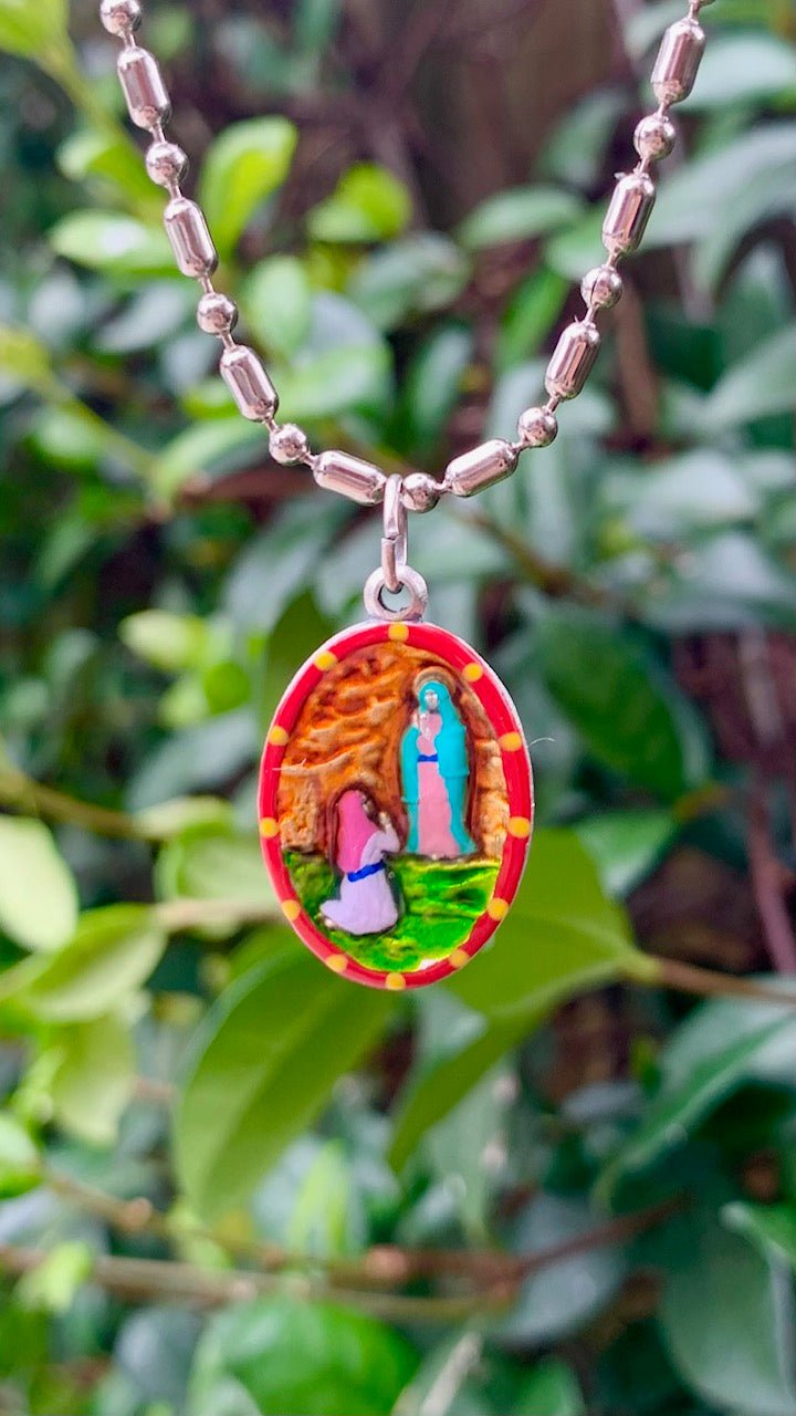 Our Lady of Lourdes, Hand - Painted Saint Medal, Patron of France, Miracles - Rob Clemenz SaintsforSinners