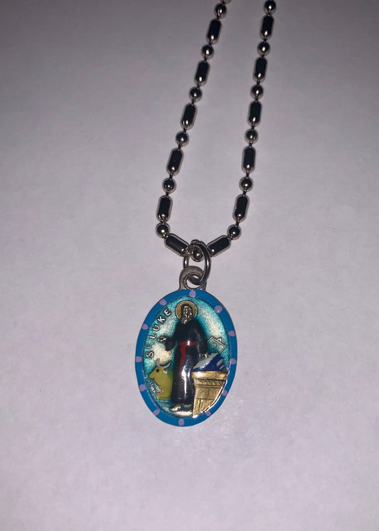 Luke, Hand - Painted Saint Medal, Evangelist, Paul's Disciple, Ox, Patron of Doctors, Artists, Butchers - Rob Clemenz SaintsforSinners