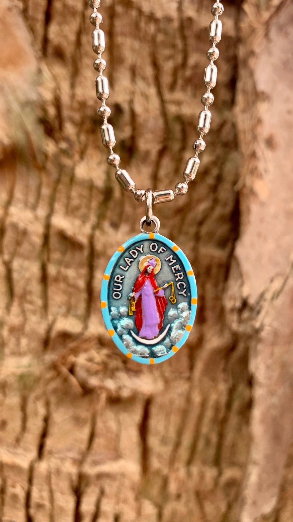 Our Lady of Divine Mercy, Hand - Painted Saint Medal, Invoking God’s Mercy on All - Rob Clemenz SaintsforSinners
