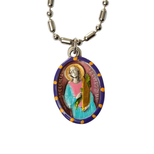 Cecilia, Hand - Painted Saint Medal, Patron of Poets, Musicians, Imagination, Singing - Rob Clemenz SaintsforSinners