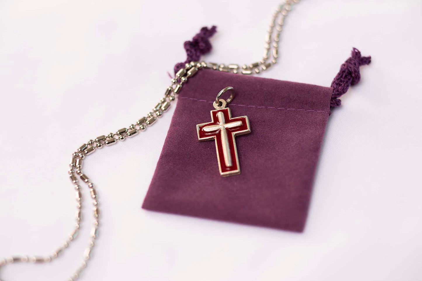 Enameled Silver Cross Necklace, Hand - Painted, Emblem of Christ's Sacrifice for Us - Rob Clemenz SaintsforSinners