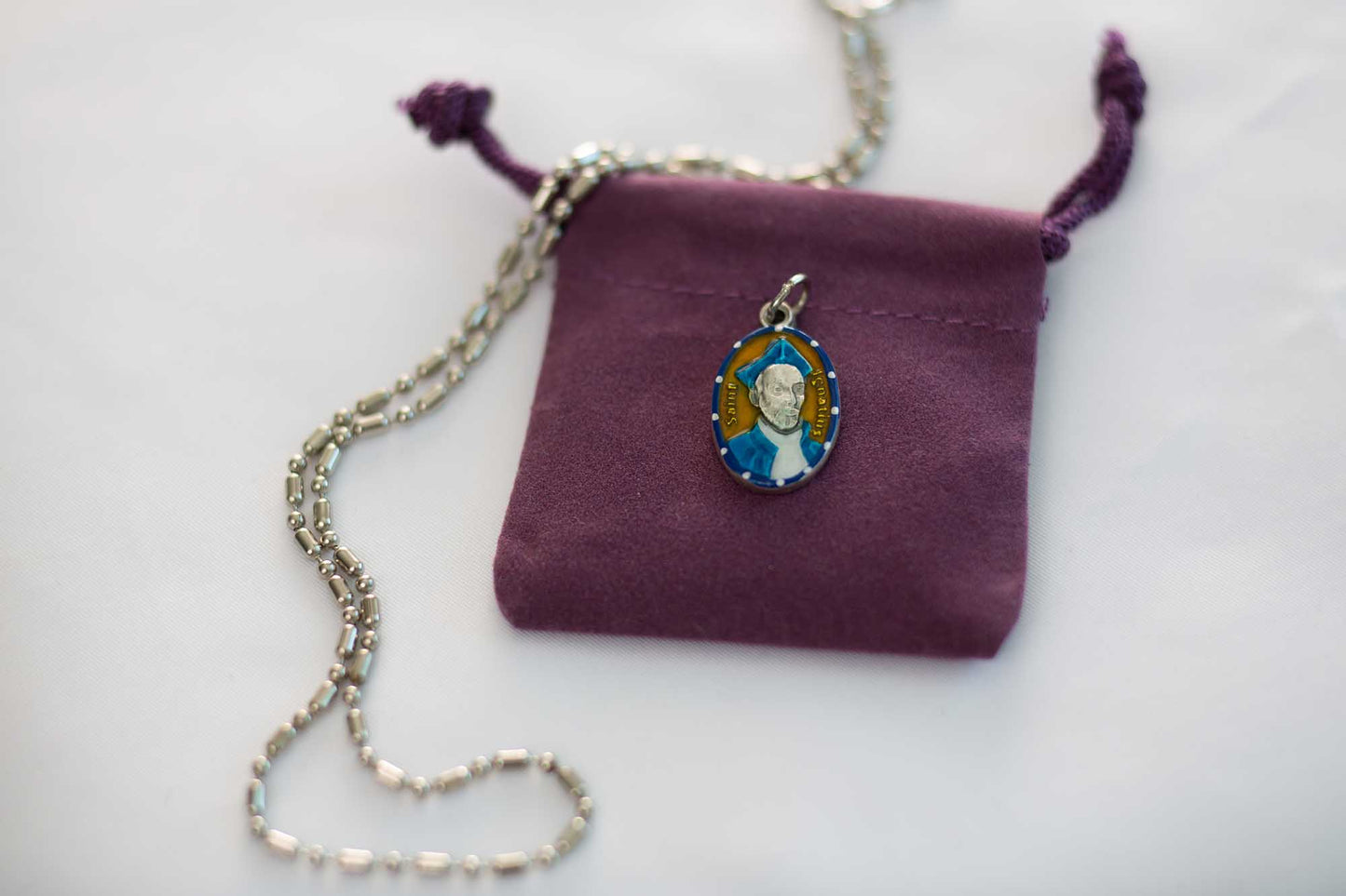 Ignatius Loyola, Hand - Painted Saint Medal #2/Blue, Patron Saint of the Jesuits and Learning - Rob Clemenz SaintsforSinners