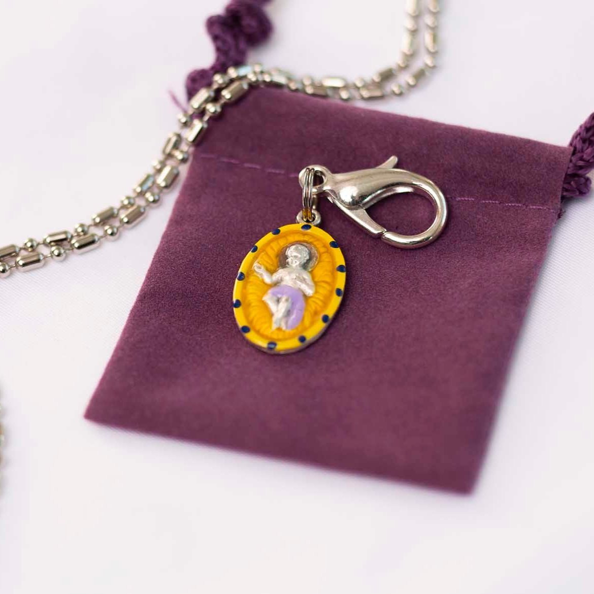 Infant Jesus in the Manger, Hand - Painted Medal, Iconic Emblem of Christmas - Rob Clemenz SaintsforSinners