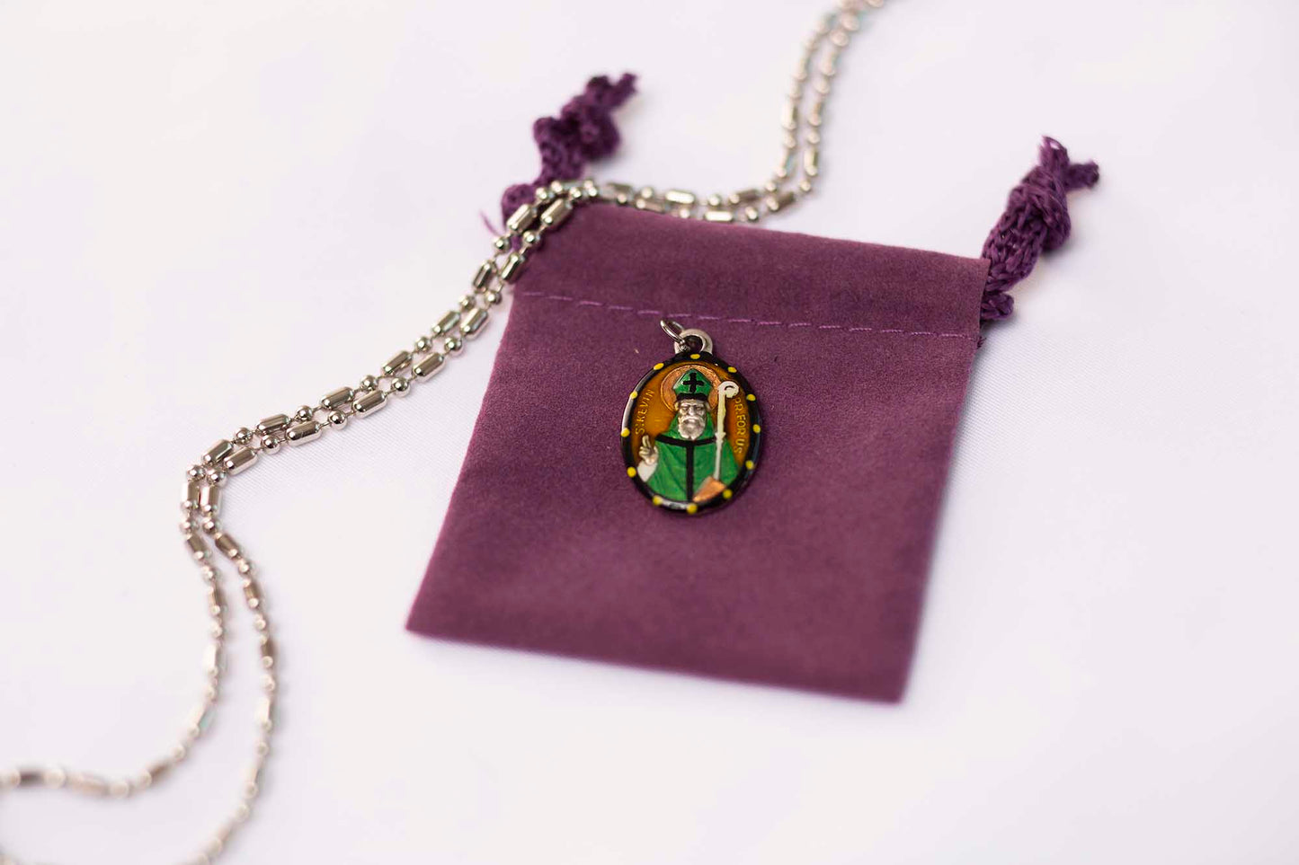 Kevin of Glendalough, Hand - Painted Saint Medal, Patron of Ireland, Hermit, Saint Kevin's Bed, Animals, Blackbird - Rob Clemenz SaintsforSinners