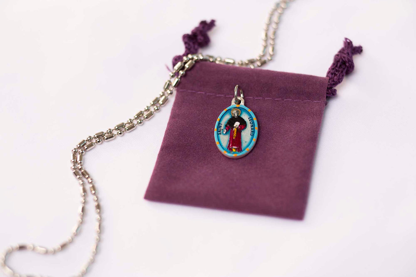 Leonard, Hand - Painted Saint Medal, Patron of Safety, Prisoners, Invoked Against Crime - Rob Clemenz SaintsforSinners