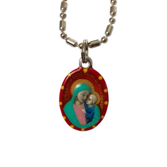 Our Lady of Good Counsel, Hand - Painted Saint Medal, Wisdom, Guidance, Advice - Rob Clemenz SaintsforSinners