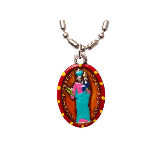 Mary Queen of Peace, Hand - Painted Saint Medal, Harmony, Ending War, Spreading Peace - Rob Clemenz SaintsforSinners