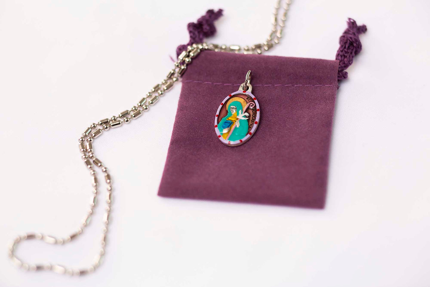 Scholastica, Hand - Painted Saint Medal, Patron of Nuns, Against Rain, Storms - Rob Clemenz SaintsforSinners