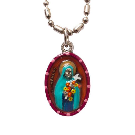 Therese of Lisieux, Hand - Painted Saint Medal, “Little Flower,” Comfort & Tranquility - Rob Clemenz SaintsforSinners