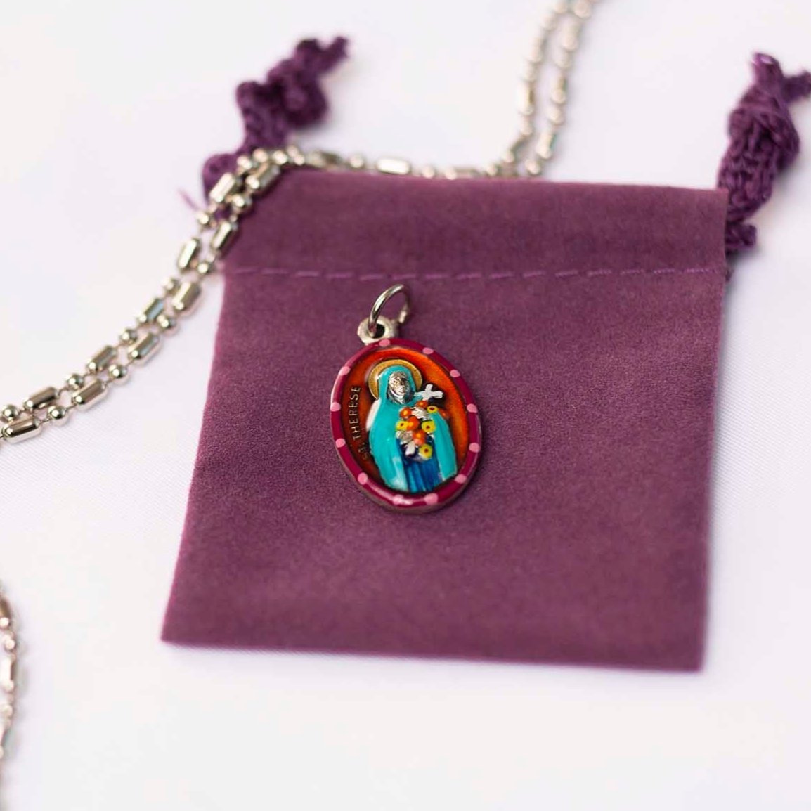 Therese of Lisieux, Hand - Painted Saint Medal, “Little Flower,” Comfort & Tranquility - Rob Clemenz SaintsforSinners