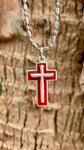 Enameled Silver Cross Necklace, Hand-Painted, Emblem of Christ's Sacrifice for Us