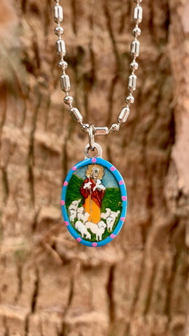 The Good Shepherd, Hand-Painted Medal, Christ's Compassion for His Flock