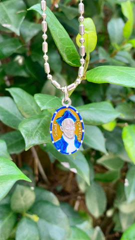 Ignatius Loyola, Hand-Painted Saint Medal #2/Blue, Patron Saint of the Jesuits and Learning