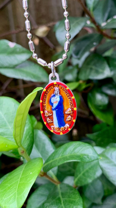 Immaculate Conception Medal, Hand-Painted Saint Medal, Virgin Mary