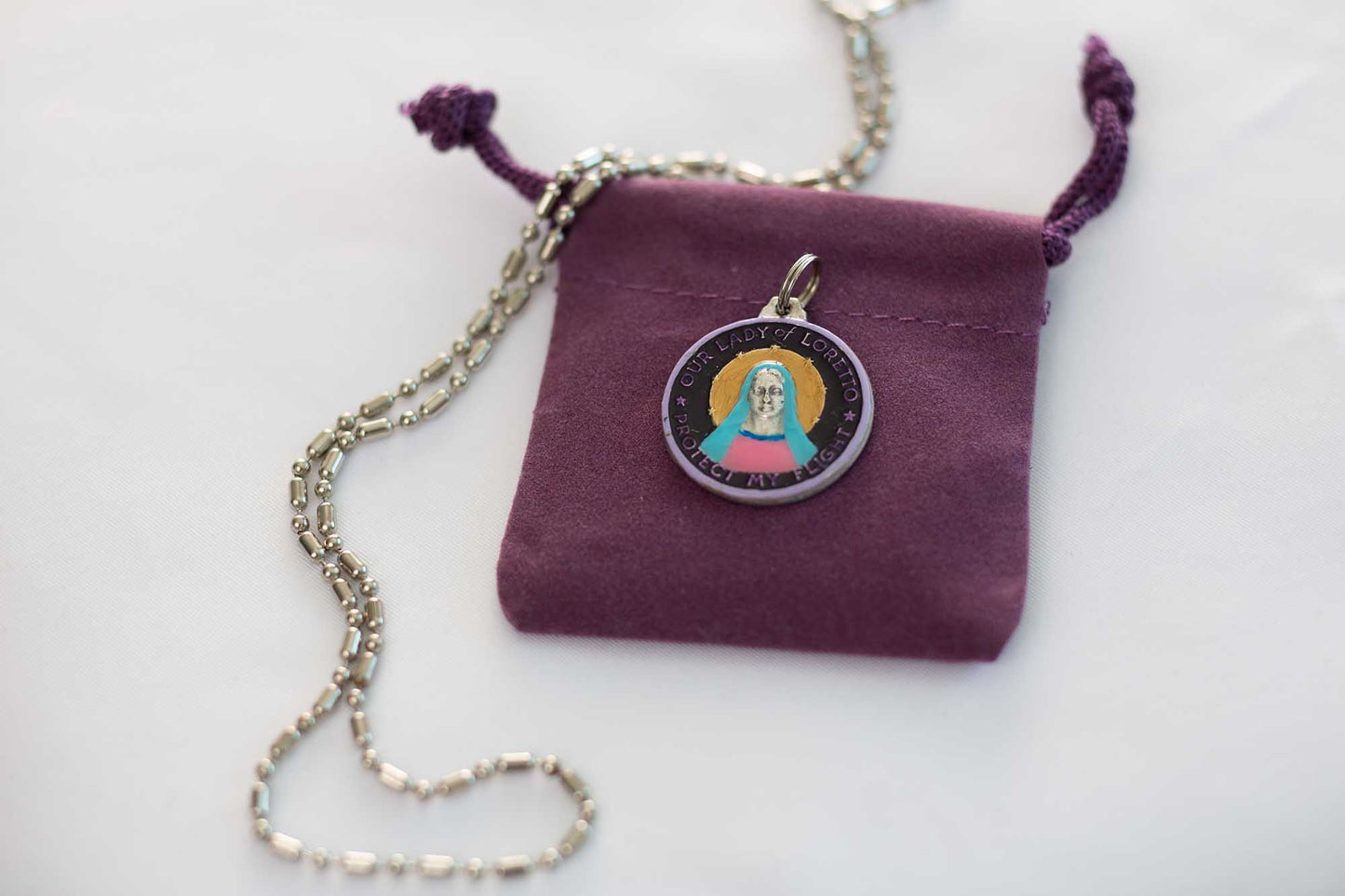 Our Lady of Loreto Our Lady Safe Flights Hand - Painted Saint Medal, Patron of Airline Safety and Flying - Rob Clemenz SaintsforSinners